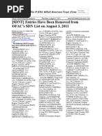 August 4, 2011 - The OFAC SDN Sanctions Legal News