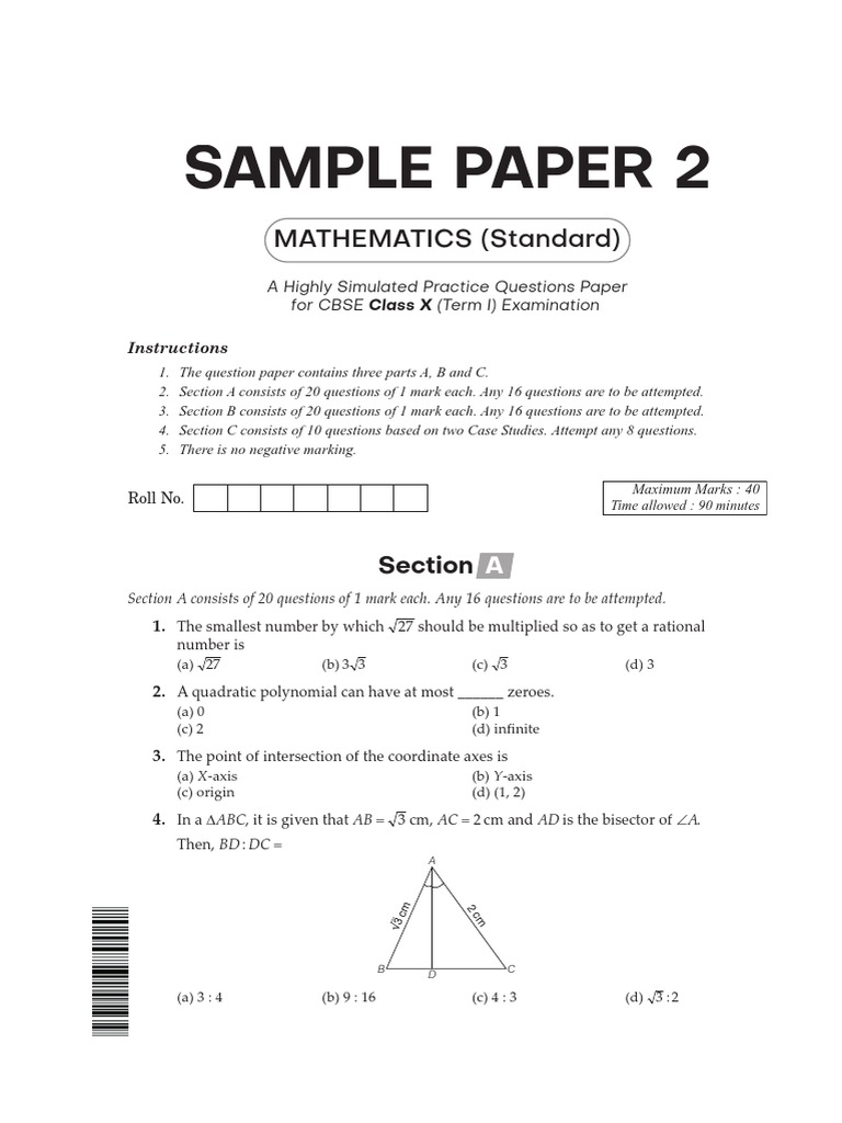 Arihant Class 10 Maths Sample Paper Extract 7782 PDF Numbers