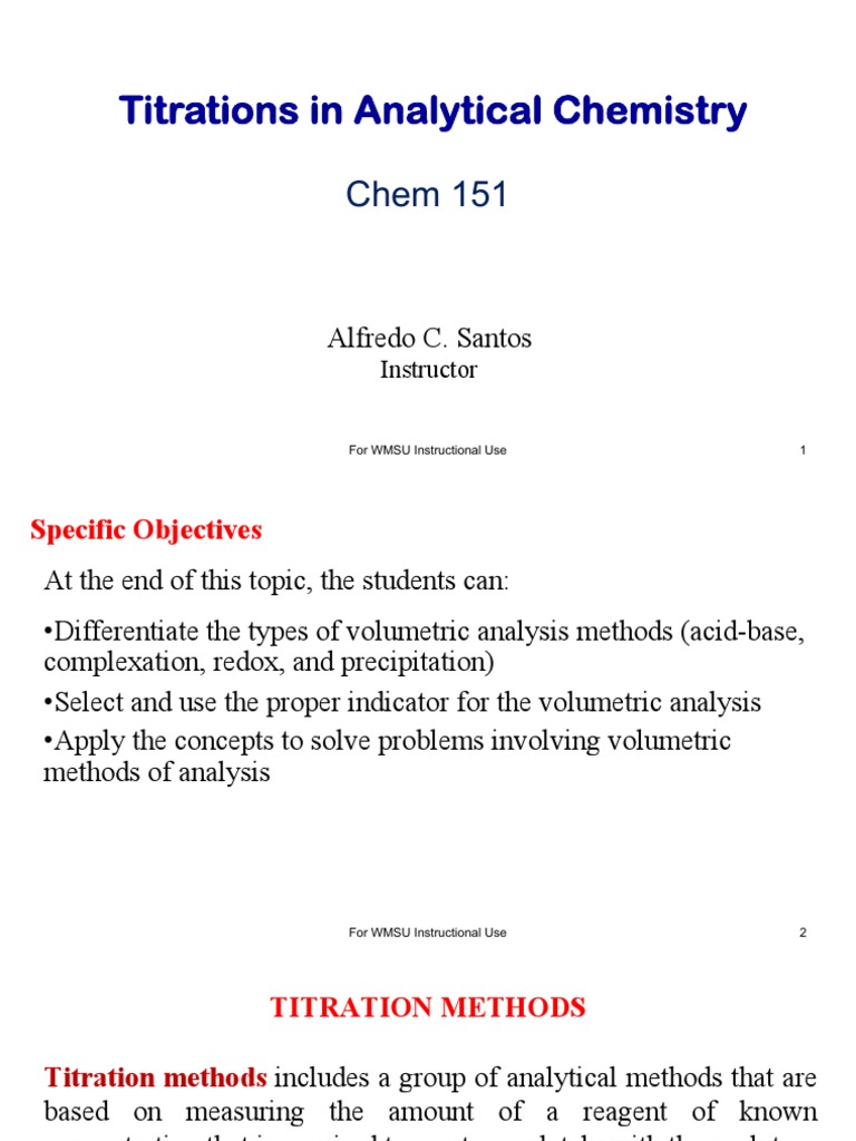 Titrations In Analytical Chemistry Pdf Titration Chemistry