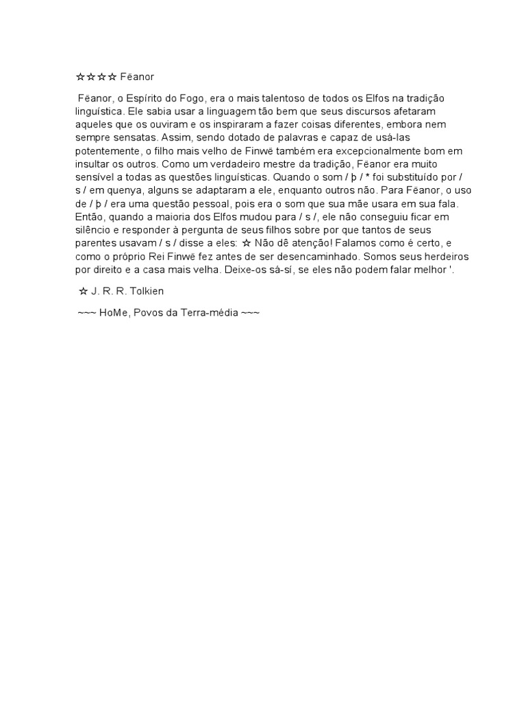 Fëanor | PDF | Artes Linguísticas e Disciplina | Estudos de Línguas ...