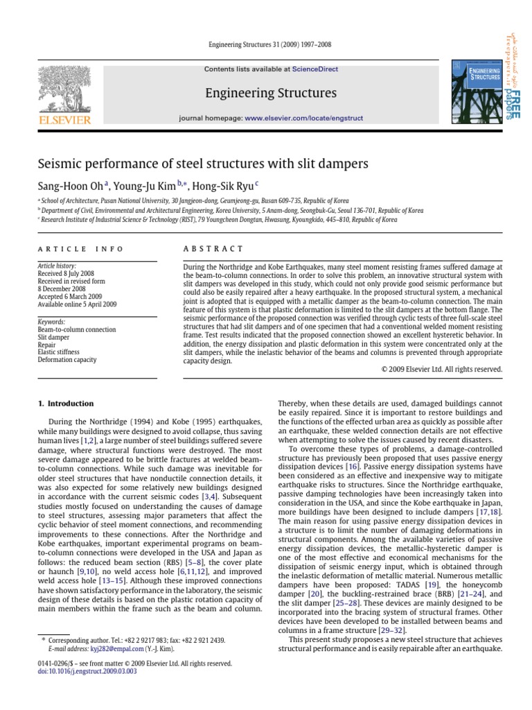 Seismic Performance of Steel Structures With Slit Dampers | PDF ...