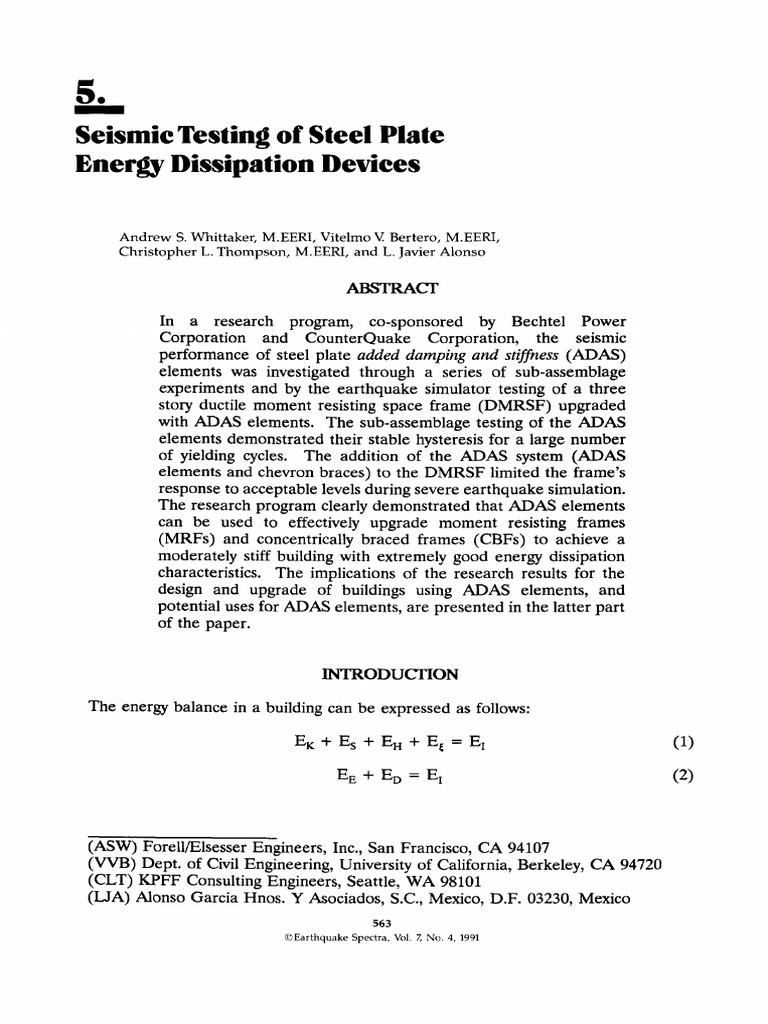 Seismic Testing of Steel Plate Energy Dissipation Devices PDF