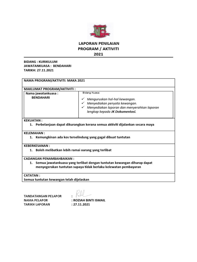 Borang Laporan Dokumentasi BENDAHARI PDF