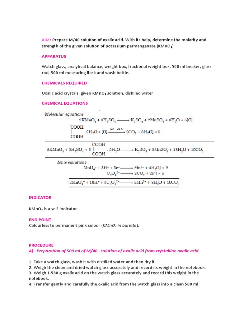 14.titration Oxalic Acid PDF Titration Chemistry