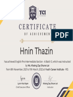 Hnin Thazin (Pre Intermediate Certificate)