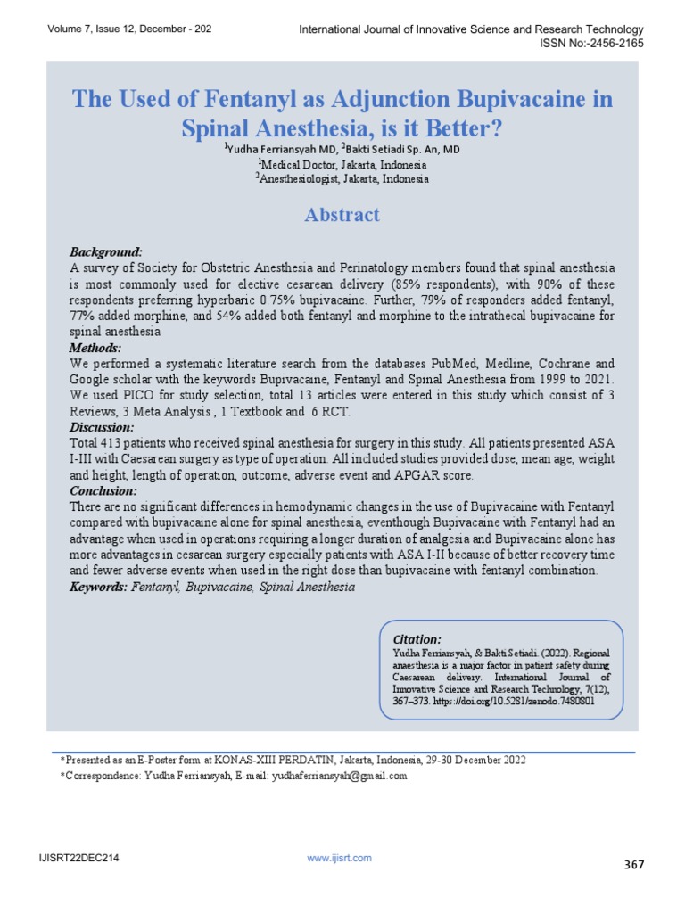 The Used of Fentanyl As Adjunction Bupivacaine in Spinal Anaesthesia