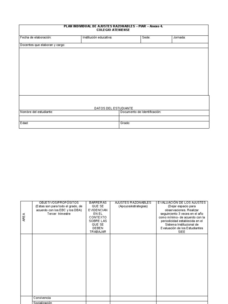 Anexo 4 Plan Individual de Ajustes Razonables 1 | PDF