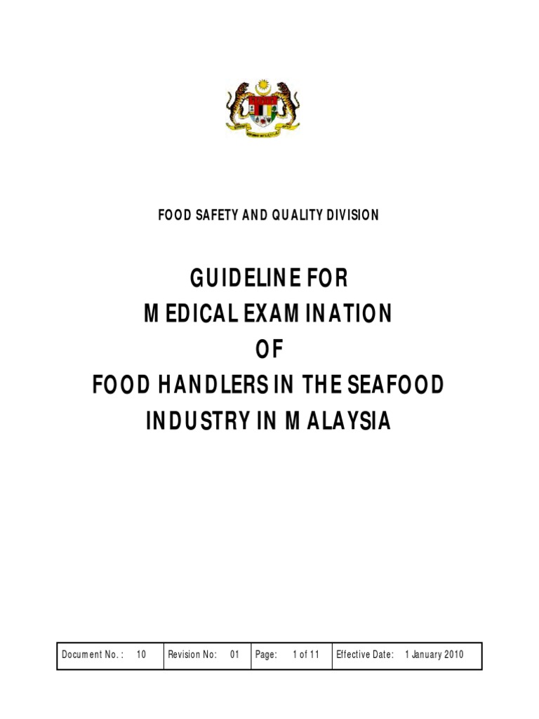 Guideline For Medical Examination For Food Handlers in Fishery Industry