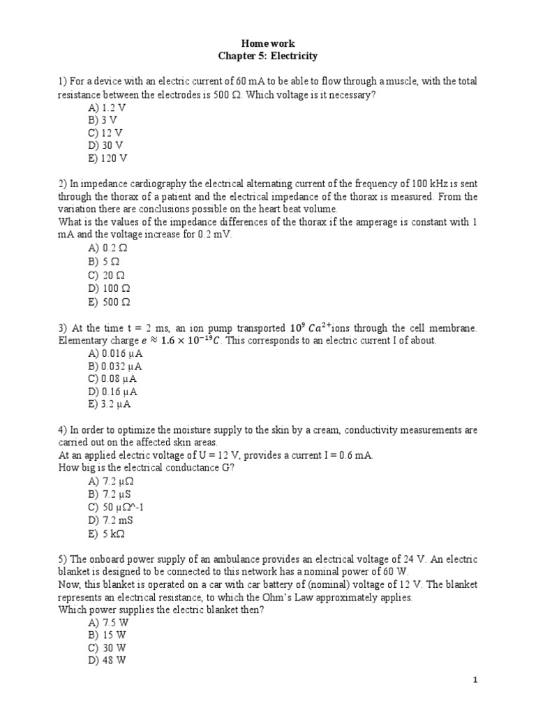 Homework Chapter5 Electricity Yvd2021 | PDF | Capacitor | Metrology