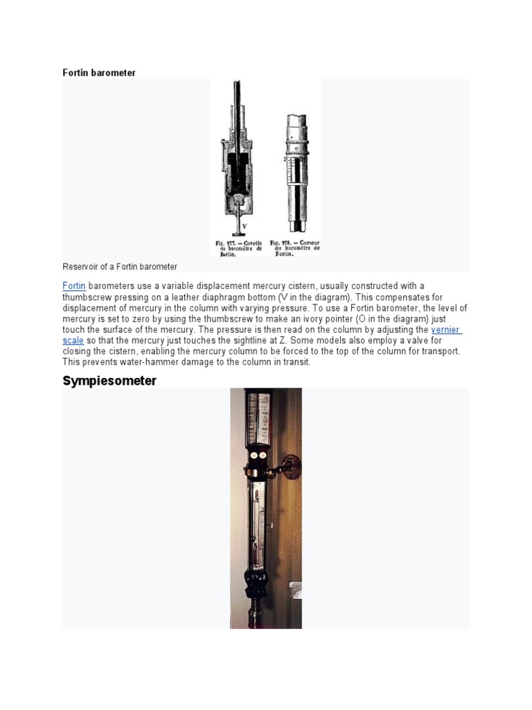 Fortin Barometer PDF Physical Quantities Metrology