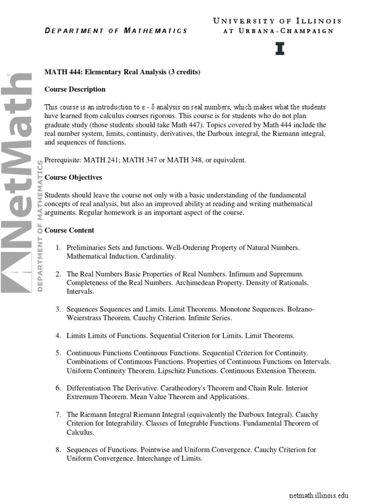MATH 444: Intro to Real Analysis Course | PDF | Real Analysis ...