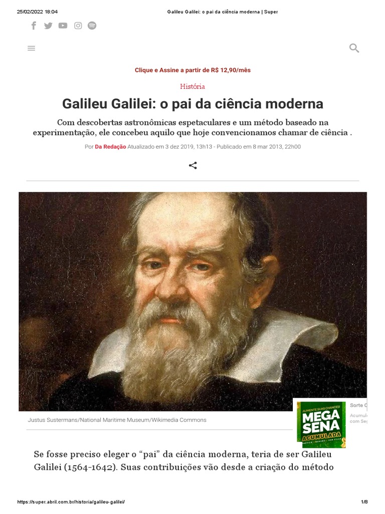 Galileu Galilei - o Pai Da Ciência Moderna - Super | PDF | Galileu ...