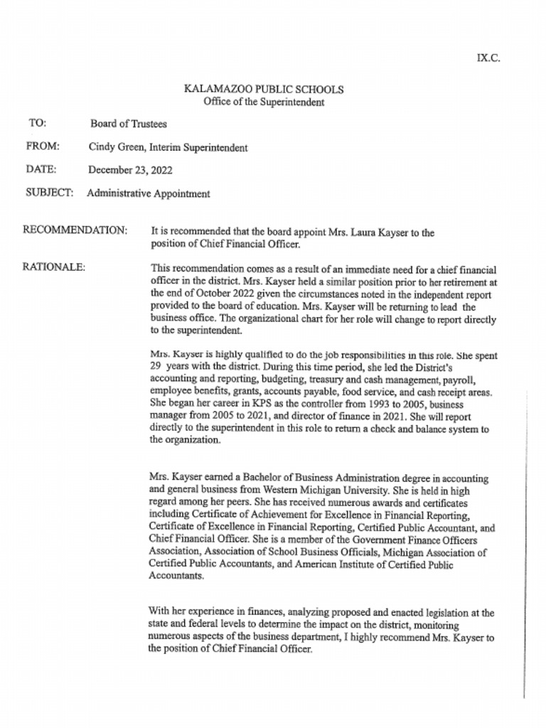 Kalamazoo Public Schools Board of Education To Hire PDF