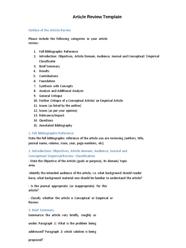 Article Review Template | PDF | Bibliography | Logic