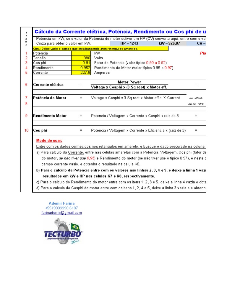 Cálculo de Corrente e Rendimento de Motores | PDF | Potência (Física ...