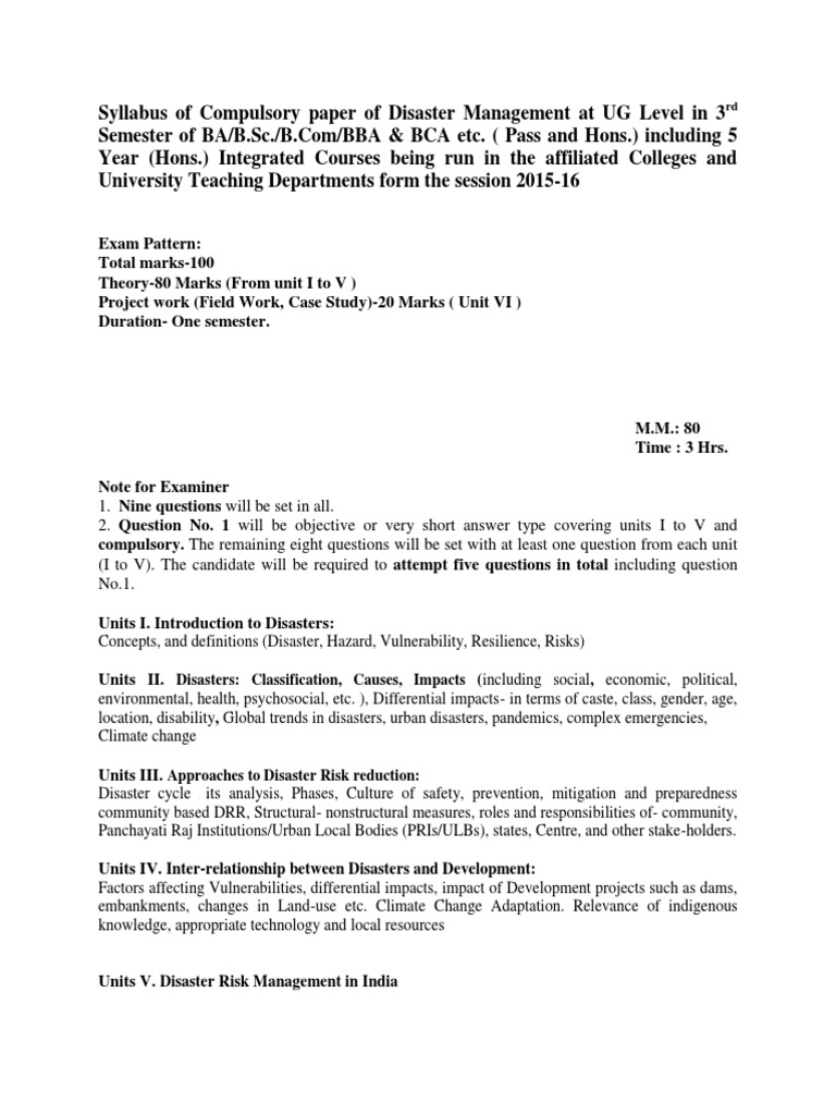 Disaster Management at UG Level For The Session 2015-16 | PDF ...