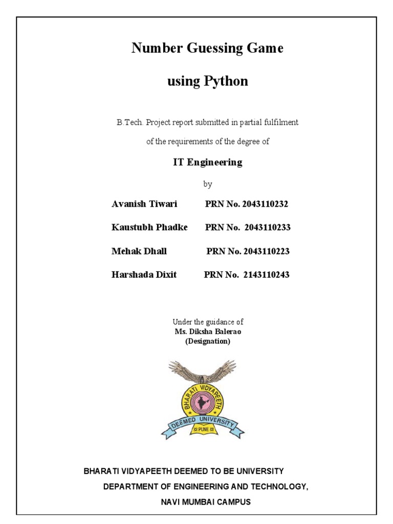 Number Guessing Game Using Python Project Report | PDF | Python ...