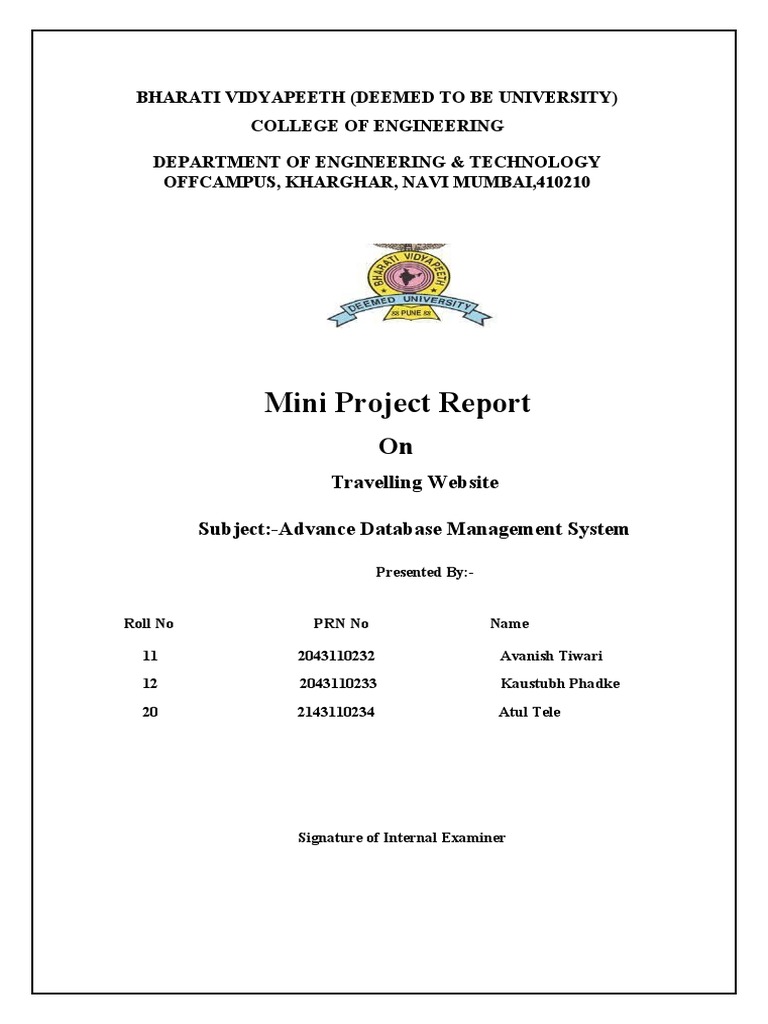 Mini Project Report: Travelling Website | PDF | Libraries | Databases