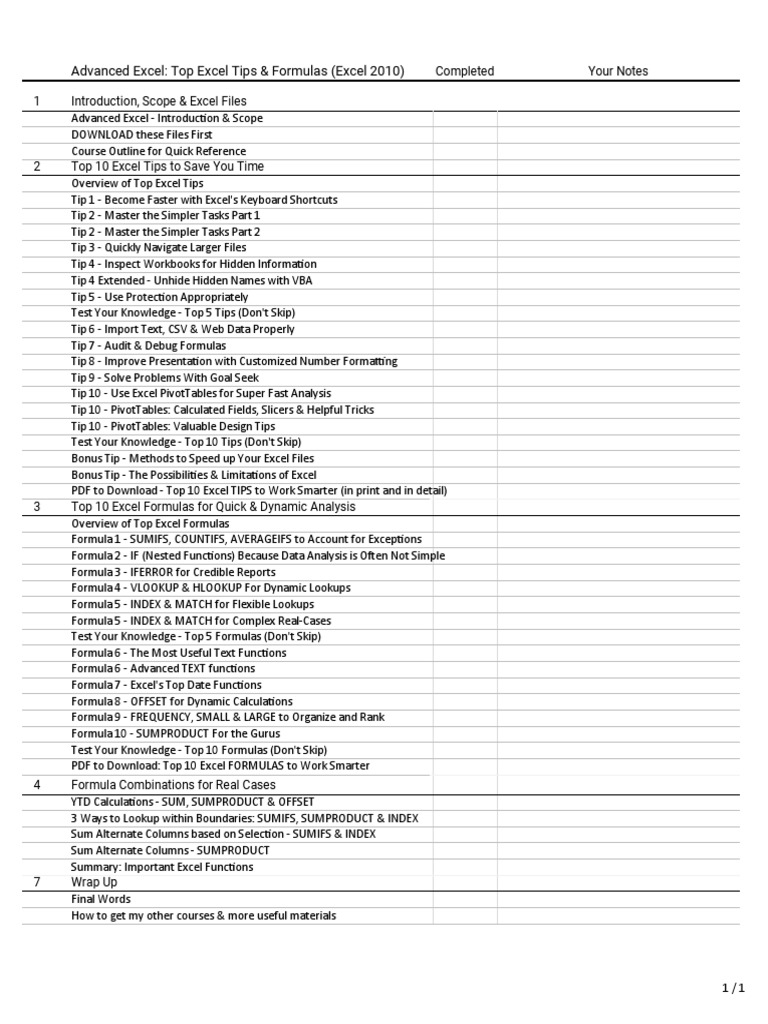 003 detailed course outline excel advanced pdf microsoft