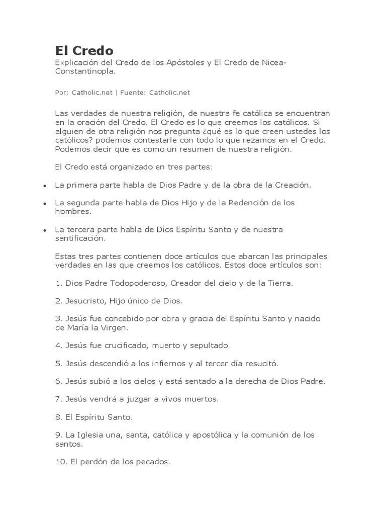 Explicación del Credo Católico | PDF | Credo | Iglesia Católica