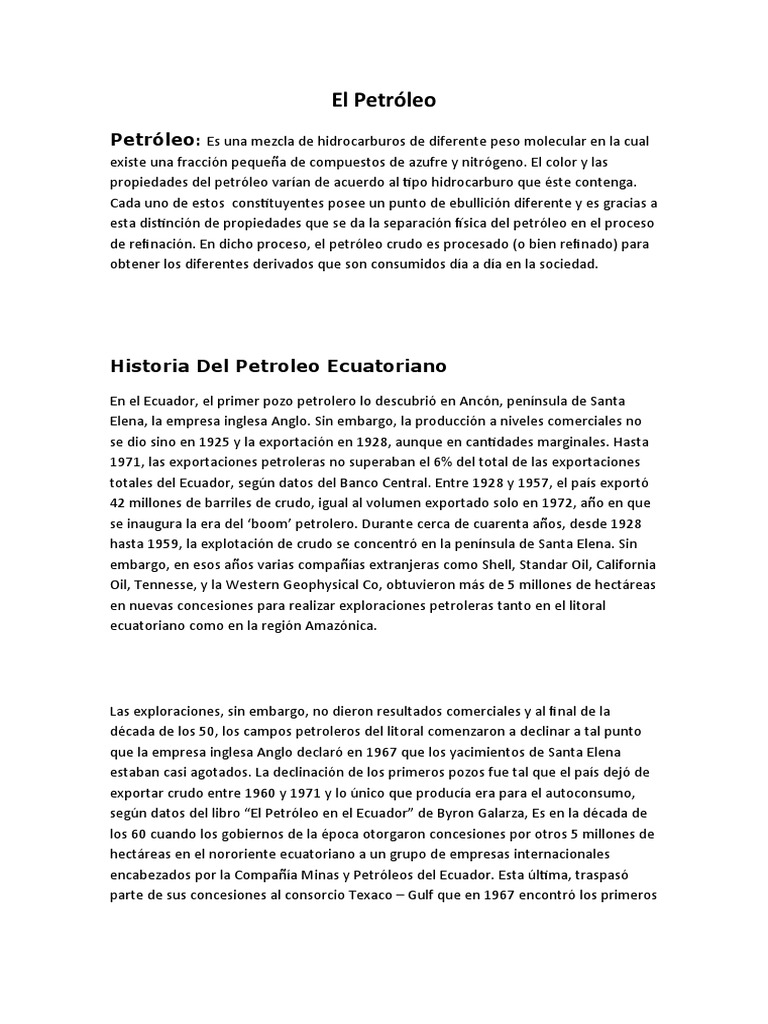 Historia y situación del petróleo en Ecuador | PDF | Petróleo ...