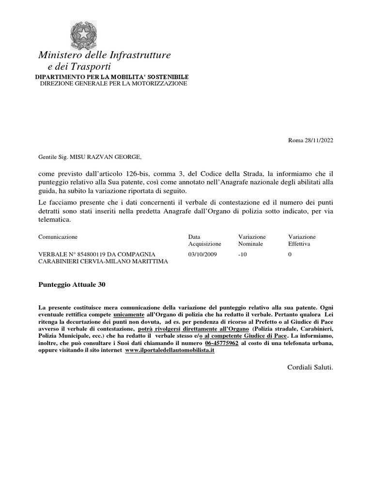 Attestato Saldo Punti Patente | PDF