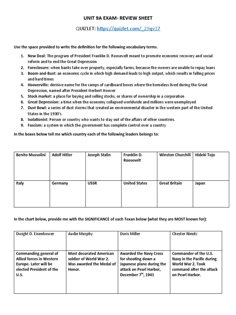 Answer unit 9a review sheet download free pdf new deal franklin d