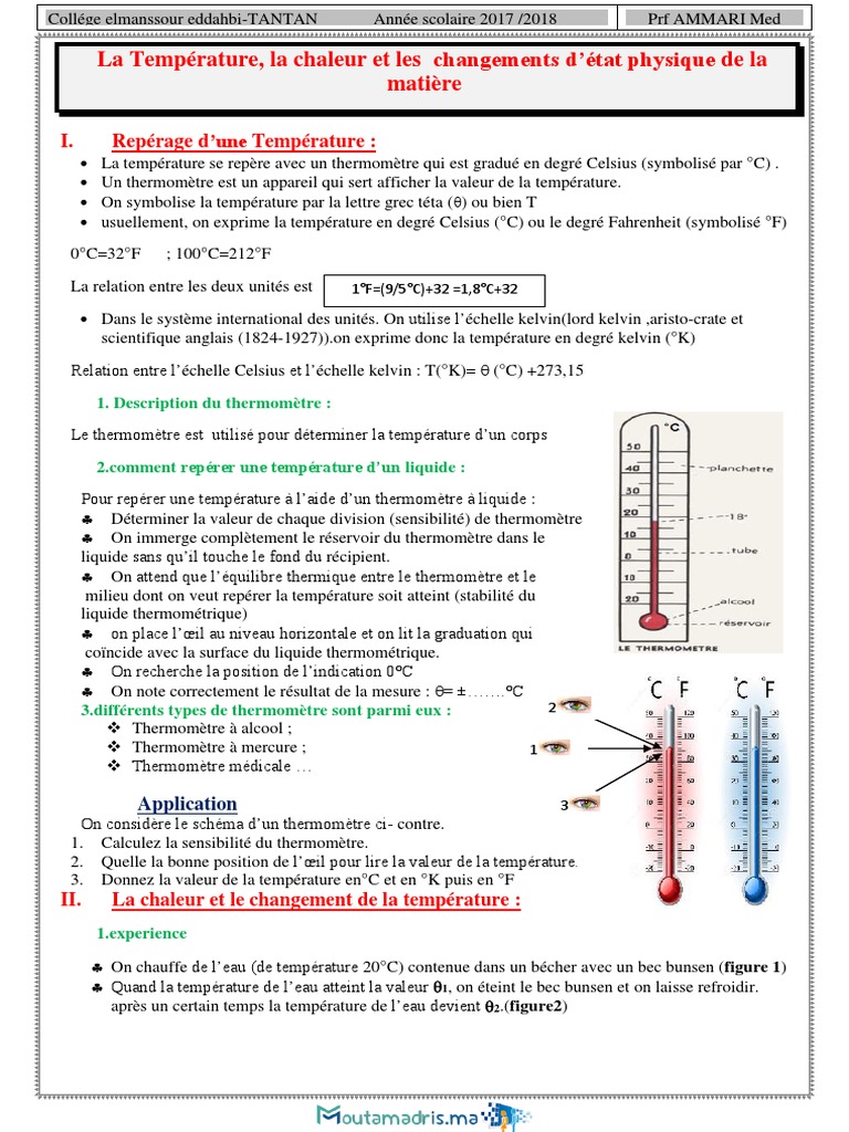 Mesurer la Température et Chaleur PDF Température Thermomètre — free download