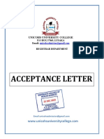 UNICOHS acceptance letter details admission, fees