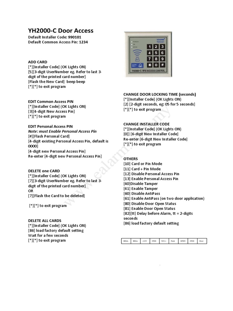 YH2000-C Access Control User Manual | PDF | Personal Identification ...