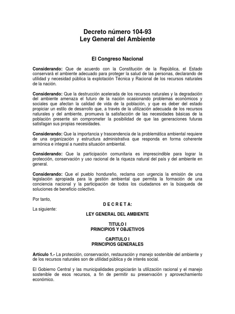 Decreto Legislativo No. 104-93. | PDF | Evaluación de impacto ambiental ...