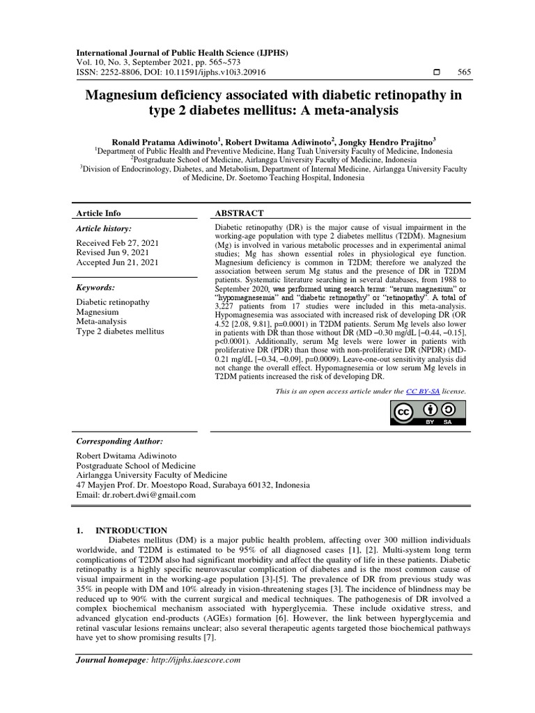 Magnesium Deficiency Associated With Diabetic Retinopathy in Type 2