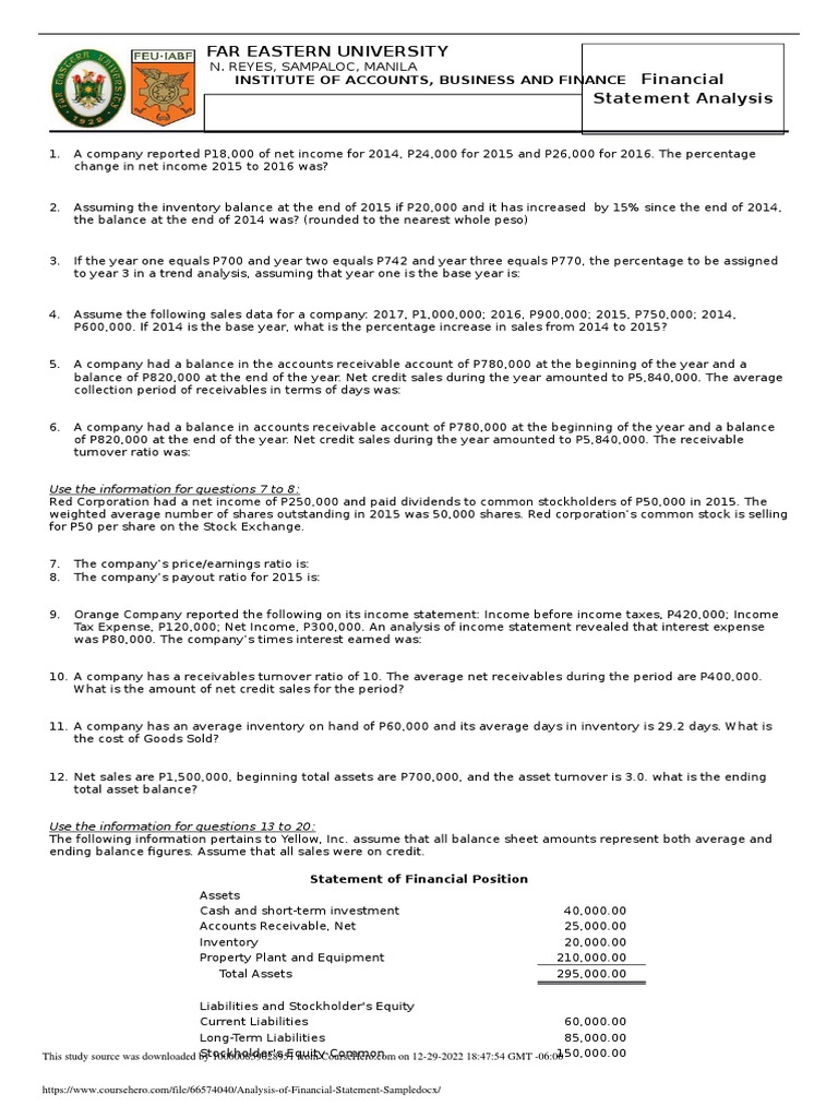 Analysis of Financial Statement Sample | PDF | Equity (Finance) | Revenue