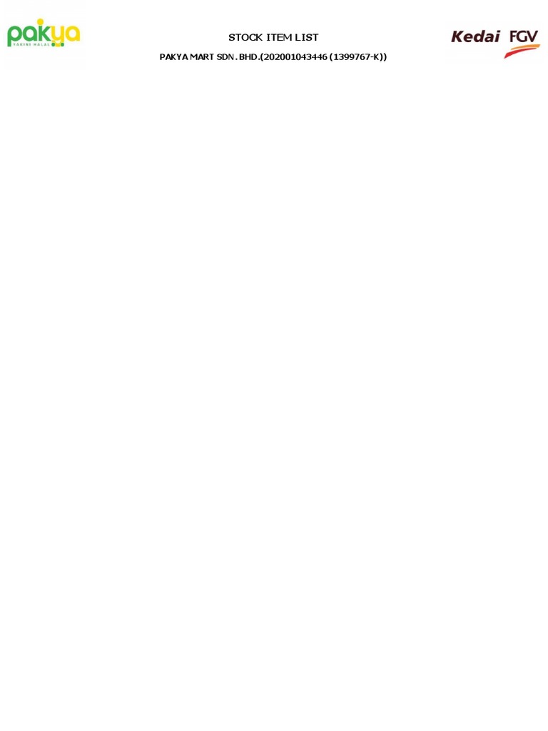 Stock Item List Pdf