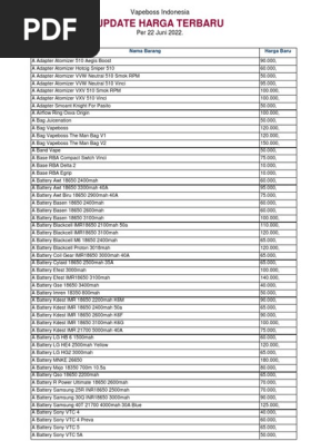 Vape Product Price List Update | PDF