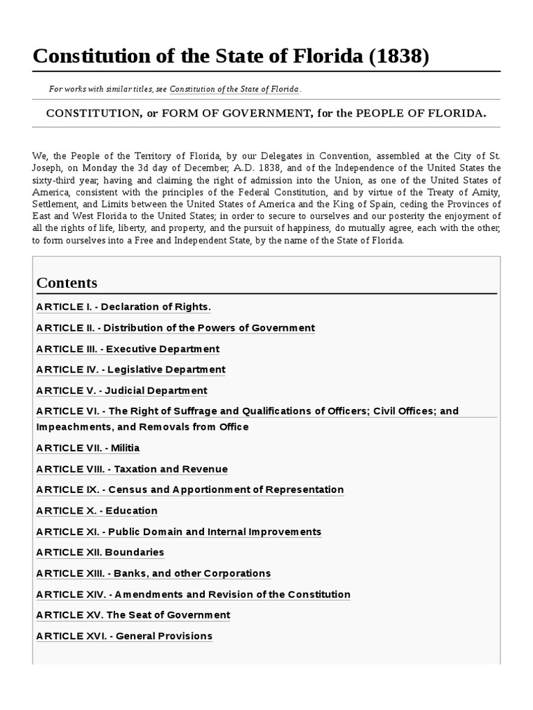 1838 The Constitution For State of Florida PDF United States House