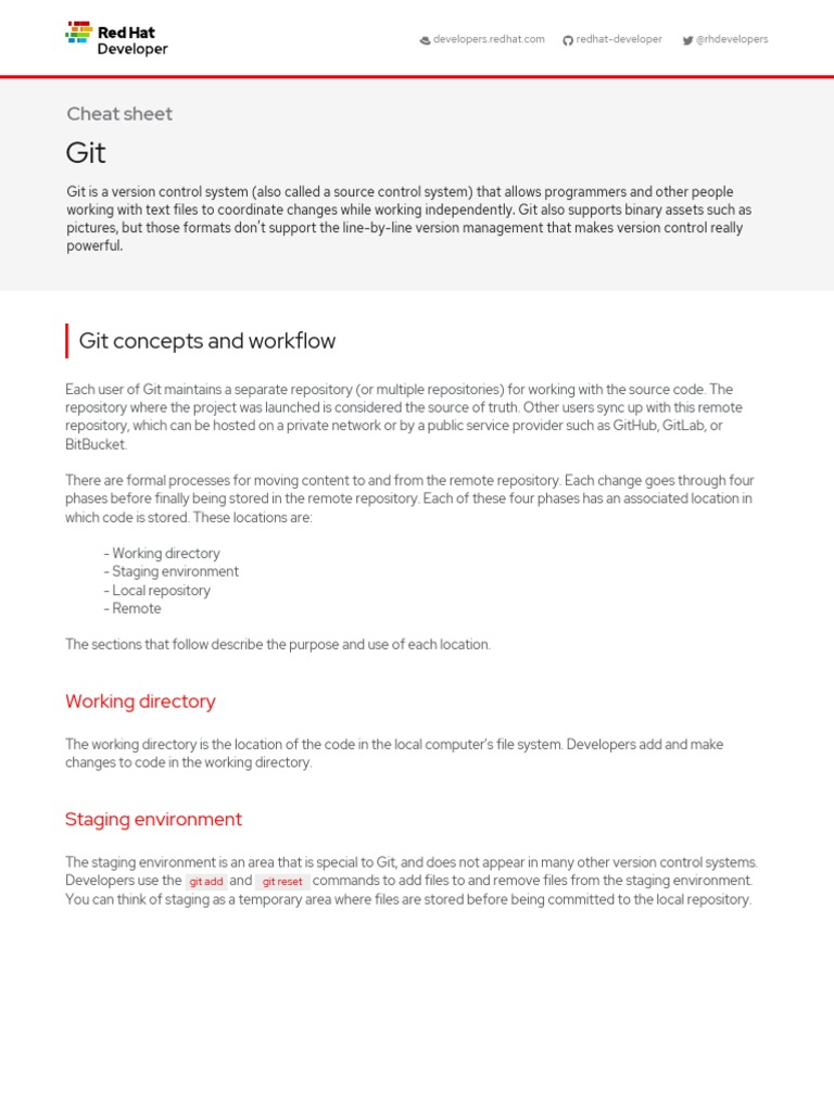 Red Hat Git Cheat Sheet for Developers | PDF | Version Control | File ...