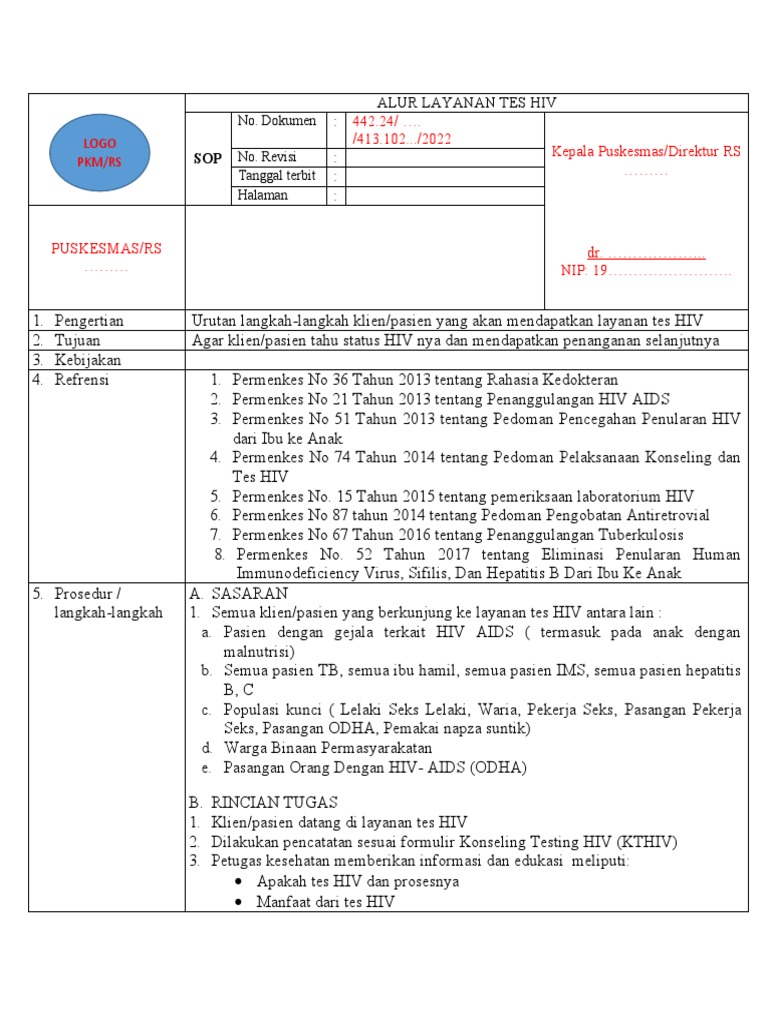 Sop Alur Layanan Tes Hiv | PDF
