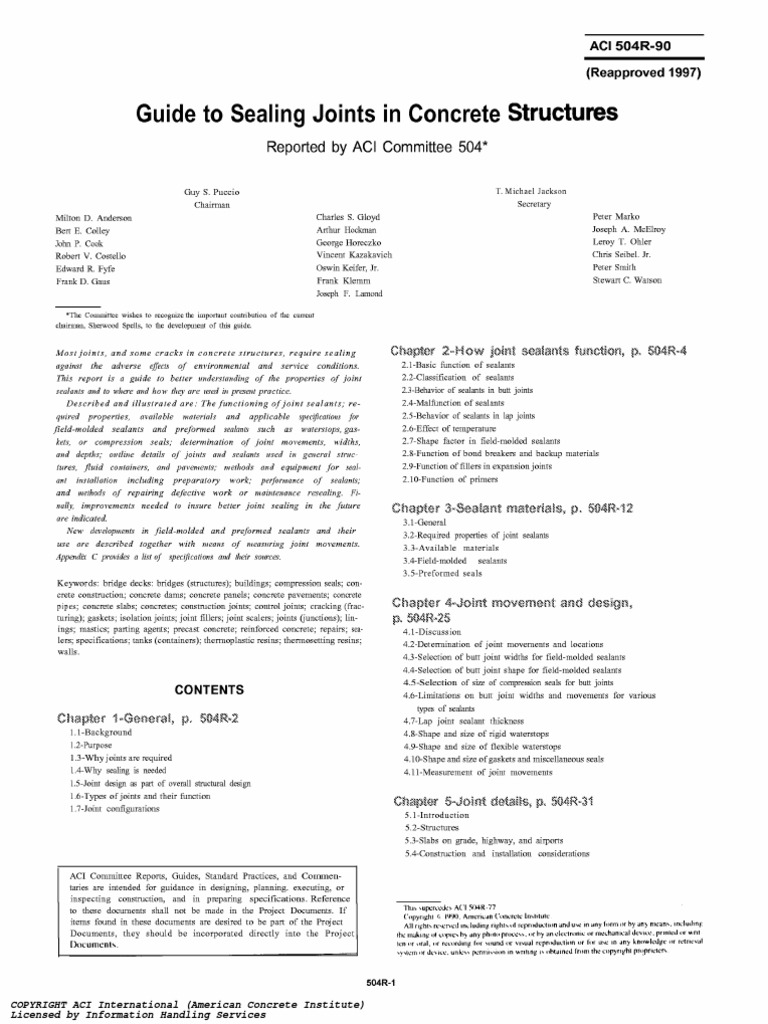 ACI 504R90 Guide to Sealing Joints in Concrete Structures PDF