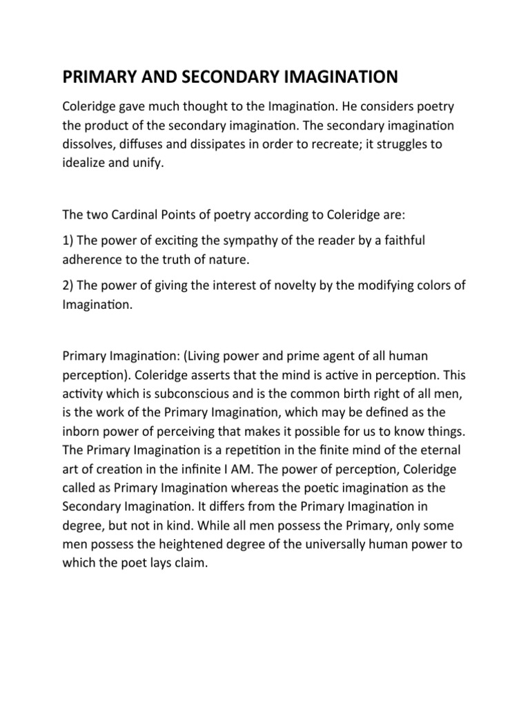 Coleridge's Theory of Imagination | PDF | Samuel Taylor Coleridge ...