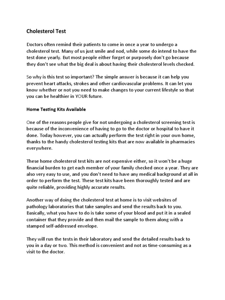 Cholesterol Test PDF Health Sciences Medicine