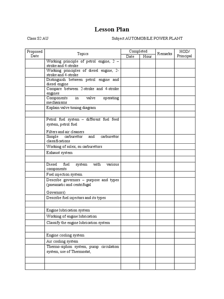 Lesson Plan | PDF | Diesel Engine | Fuel Injection