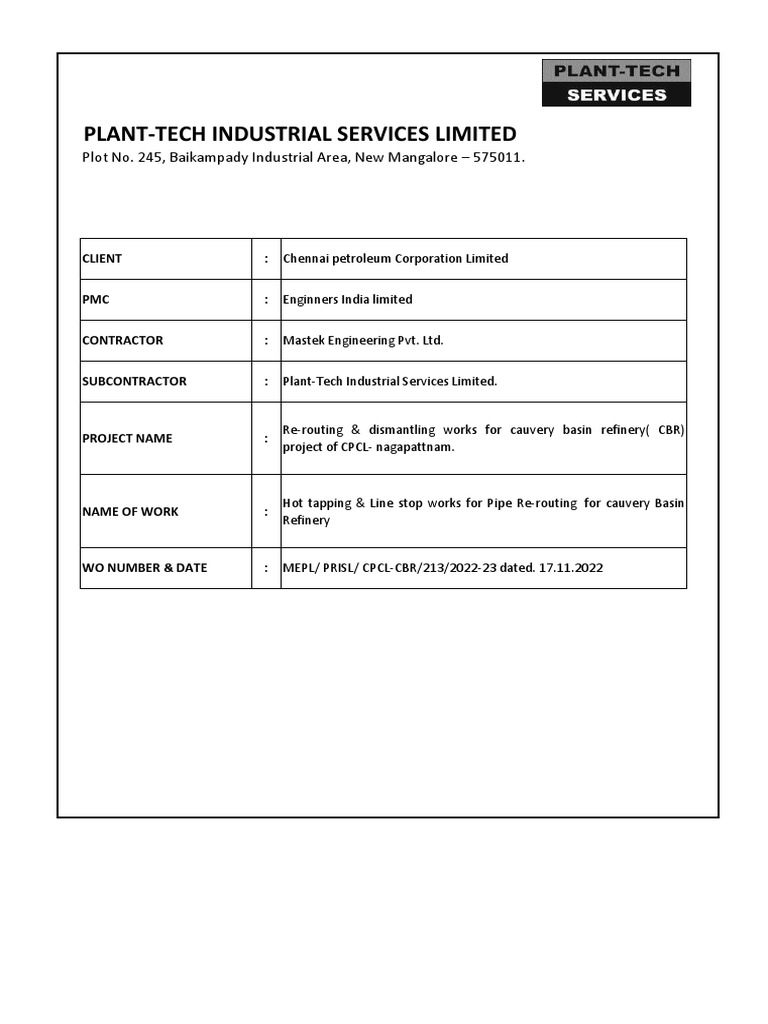 Data sheet for line stop pdf pipe fluid conveyance pipeline