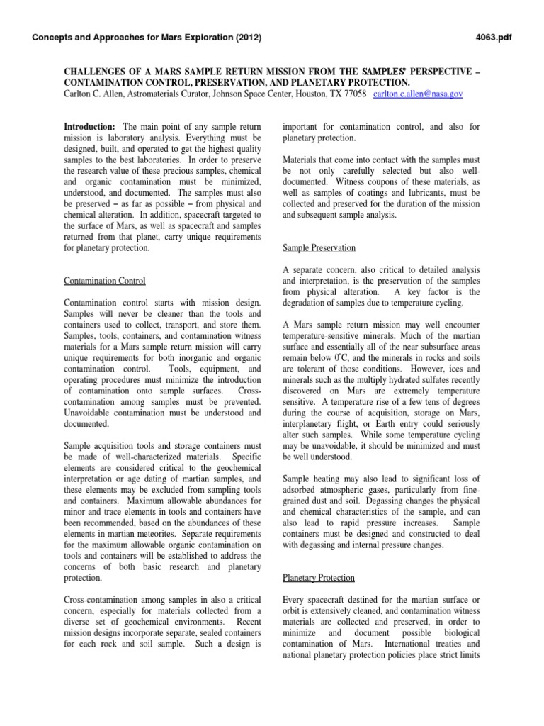 4063 challenges of a mars sample return mission pdf mars outer space