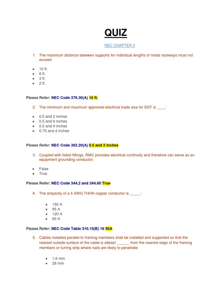 Nec Code Practice Test Quiz 3