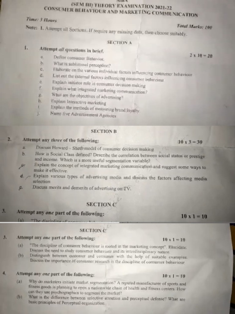 Consumer Behavior Exam Questions 2021-22 | PDF | Marketing | Consumer ...