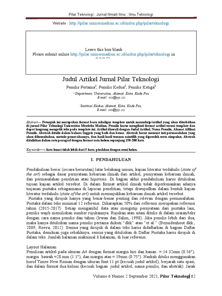 Format Margin Jurnal Pilar Teknologi | PDF | Komputer
