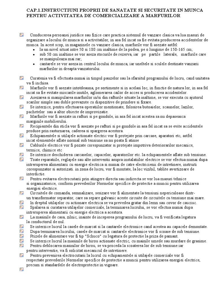 Instructiuni Proprii SSM Pentru Activitatea de Comercializare A ...