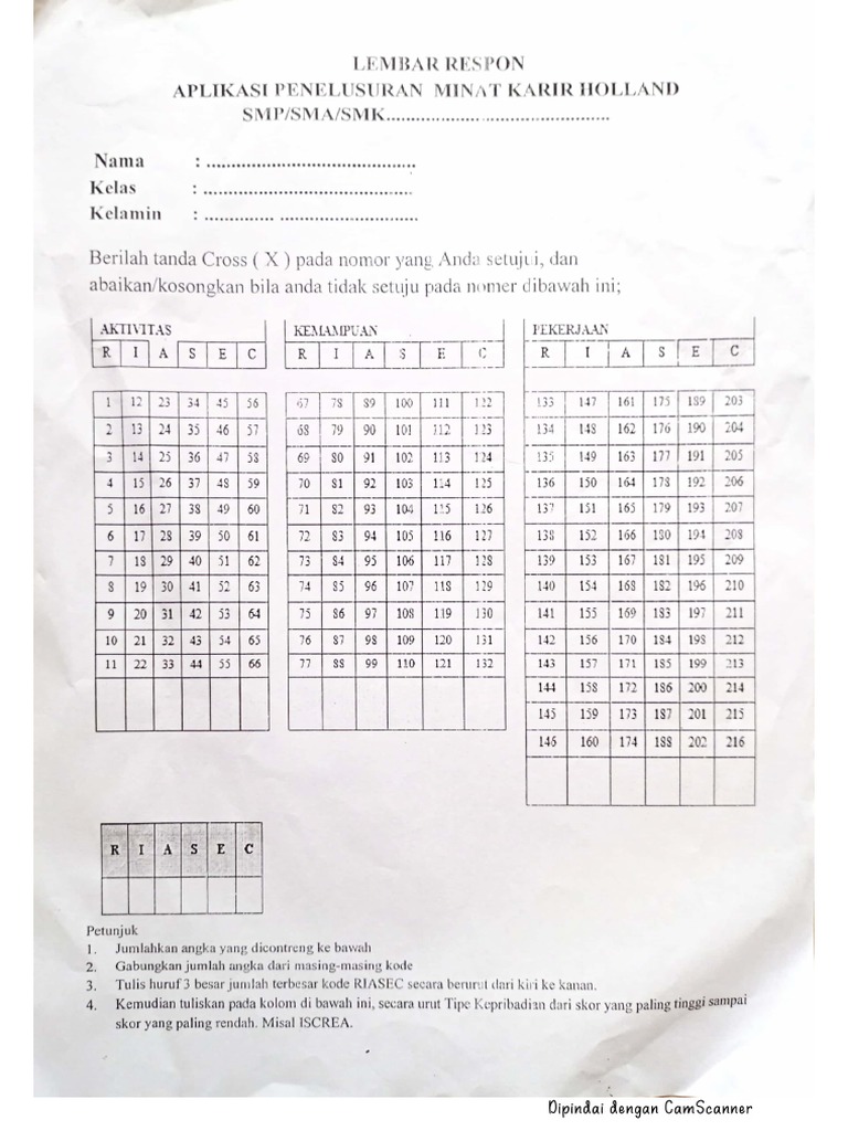 Lembar Jawaban Holland Manual 2 PDF
