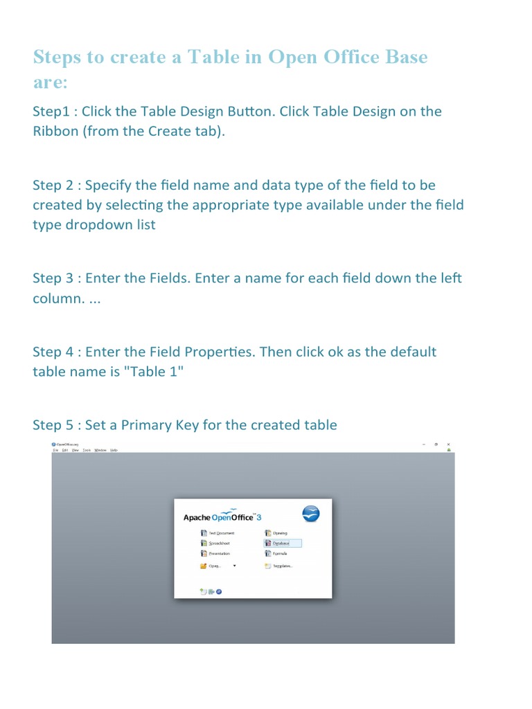 Create Table and Query in OpenOffice Base PDF
